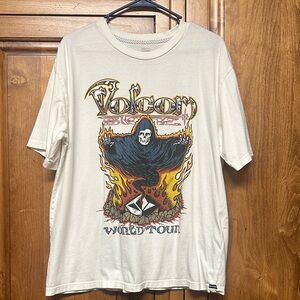 Volcom Men's White Graphic Tee with Fiery Design